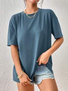 INAWLY 女士圓領落肩短袖t卹