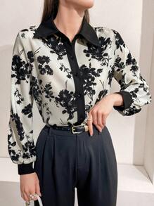 Modelyn 女士花卉印花長袖襯衫 - 杏色 - 查看 4