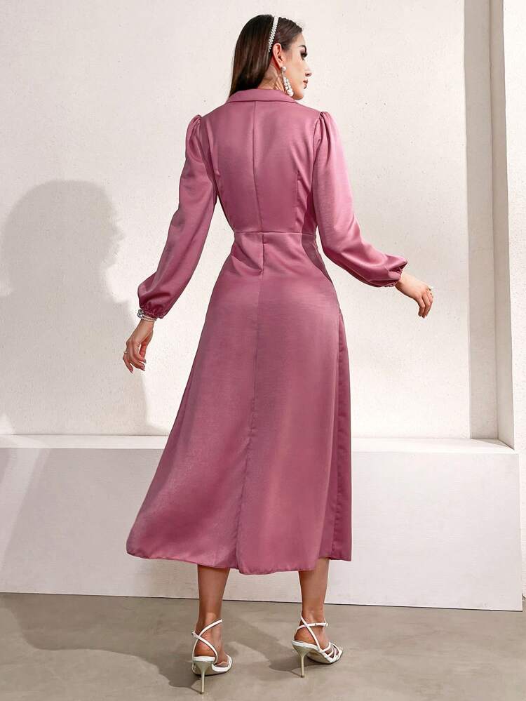 Women's Waist Pleated Lantern Sleeve Dress