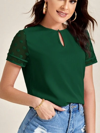 SHEIN Clasi Blusa de manga corta transparente con lunares para dama, blusas de manga corta