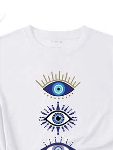 SHEIN Essnce 女士眼睛圖案短袖t卹 - 白色 - 查看 3