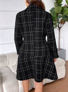 Celure Plus Size Women's Double-Breasted Plaid Dress
