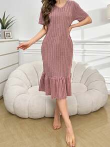 女士短袖v領睡裙