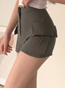 DAZY Women's Short Cargo Style Shorts - Green - View 1