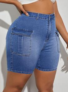Slaydiva Plus Size Women's Denim Stylish Pleated Flared Crop Jeans - Blue - View 3