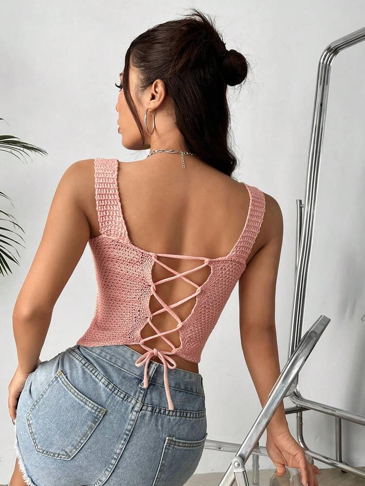 Women's Sleeveless Knit Top With Bow Decoration