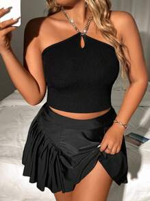 SHEIN Clasi Top De Pescoço Halter De Tricô Para Mulheres Plus Size