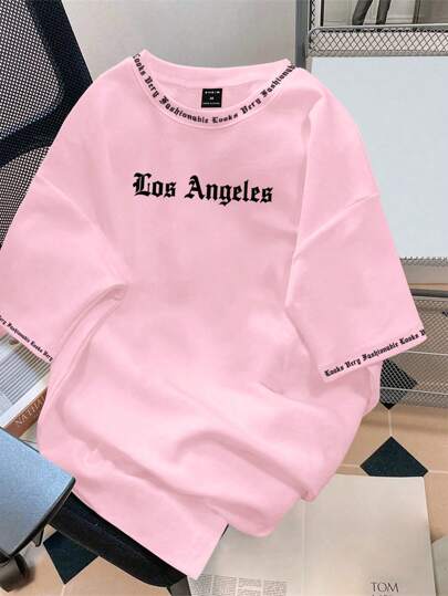 Manfinity Roghcode Camiseta de manga corta con cuello redondo, unicolor con letras inglesas impresas, adecuada para uso diario, salir, ocio, deportes, escuela, viajes, reuniones familiares y otras ocasiones. Camiseta de manga corta, camiseta de verano. Se pueden dar múltiples camisetas como regalo a los miembros de la familia., Estilo de los años 2000