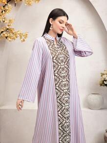 Al Najma 印花拼接凹口領連衣裙