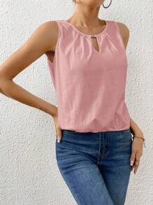EMERY ROSE Women's Plain Tank Top For Summer With Keyhole Neckline - Pink - View 5
