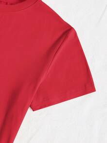 Calvaya Áo thun cổ tròn tay ngắn họa tiết da báo thiết kế hình trái tim cỡ lớn cho nữ - Đỏ - Xem 3