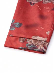 EMERY ROSE Women's Plus Size Floral Print Stand Collar Long Sleeve Jacket - Red - View 4