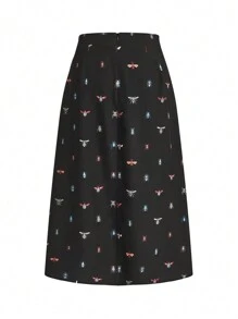 Joyce Ellen Artist 女士度假昆虫印花高开叉优雅裙子，适合度假、派对、春夏、海滩、节日、伊比沙岛装扮、西方服饰 - 黑色 - 查看 2