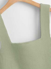 Franclia Solid Color Ribbed Knitted Sleeveless Top - Mint Green - View 5