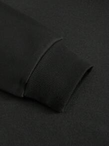 SHEIN EZwear Của phụ nữ In Tay áo dài Áo nỉ có mũ - màu đen - Xem 5