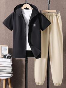 Teen Boy Hooded Shirt 2pcs/Set
