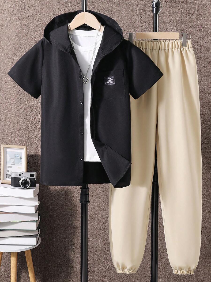 Teen Boy Hooded Shirt 2pcs/Set
