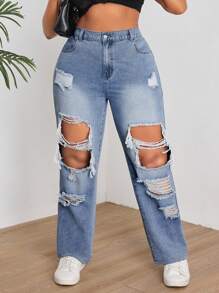 SHEIN Plus Size Ripped Jeans - Light Wash - View 1