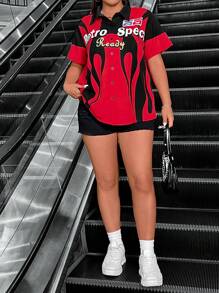 Flirla 大尺碼拼色字母印花襯衫 - 彩色 - 查看 4