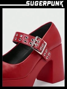 Sugerpunk Red Lolita Style Waterproof Platform Chunky Heel Sandals With Ankle Strap - Red - View 7