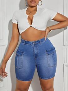 Slaydiva Plus Size Women's Denim Stylish Pleated Flared Crop Jeans - Blue - View 5