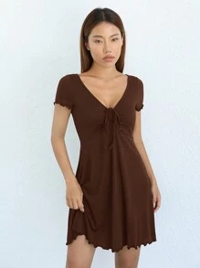 SHEIN EZwear 純色針織吊帶連身裙 - 巧克力棕 - 查看 5