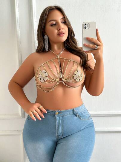 1pc Plus Size Gold Chain Lingerie Accessory