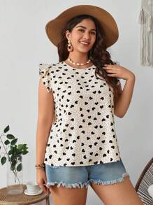 SHEIN VCAY Áo thun tay ngắn in họa tiết chấm bi trái tim Boho cỡ lớn cho nữ mùa hè, ngày lễ tình nhân - Nhiều màu - Xem 3