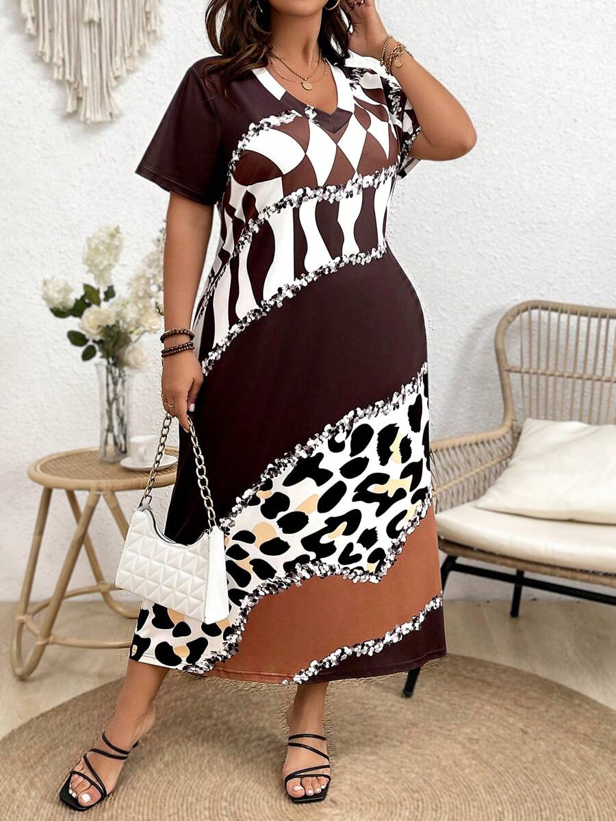 Calvaya Của phụ nữ Kích thước lớn Khối màu In Vá lại Đầm - Nhiều màu - Xem 1