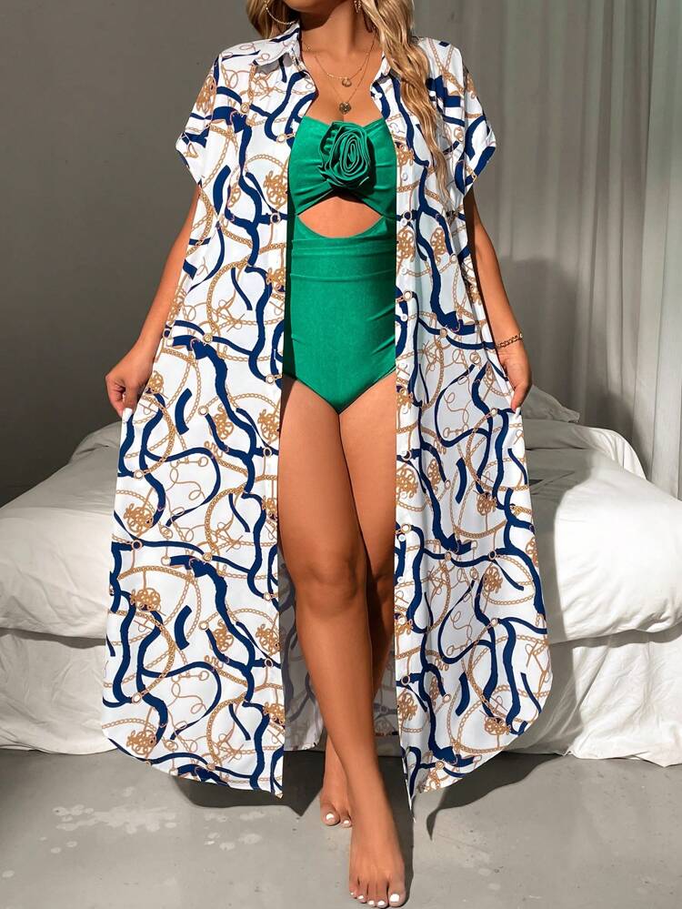 Plus Size Women's Chain Printed Shirt Dress