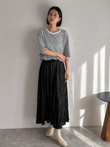 FRIFUL Váy nữ màu trơn, cạp chun. - màu đen - Xem 3