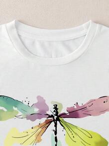 INAWLY 大尺碼字母及蜻蜓印花短袖t恤 - 白色 - 查看 4