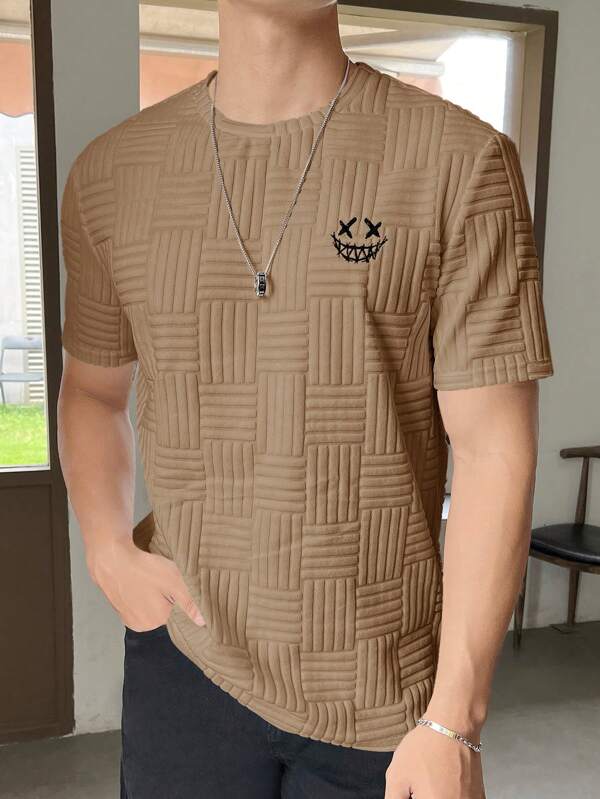 SWAVVY Men's Round Neck Short Sleeve Stretchy Knitted T-Shirt, Summer