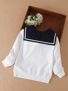 年轻女孩学院风撞色领运动衫，春/秋 - 白色 - 查看 2