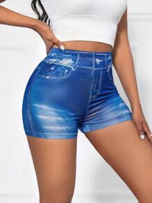 VaVaBold 彈性腰夏季女士緊身短褲，適用於夏季打底短褲 - 藍色 - 查看 5