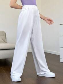 SHEIN Tween Girls' Loose Knitted Butterfly Patterned Casual Sweatpants - White - View 4