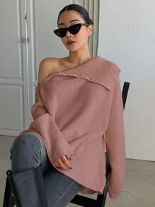 DAZY 女式不对称拉链设计长袖开衫，秋季女装 - 粉色 - 查看 5
