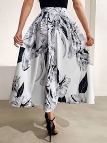 Mulvari Women's Random Printed Simple Daily Wear Skirt, Maxi Skirt - Black and White - View 2