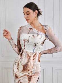 Modelyn 女式不對稱領口長袖連衣裙 - 彩色 - 查看 8