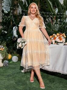 Simplee Rochie de contrast cu plasă brodata cu flori mari - alb - Vizualizare 5