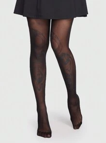 ROMWE Academia Mujer 1 par Medias con patrón de serpiente - Negro - Ver 3