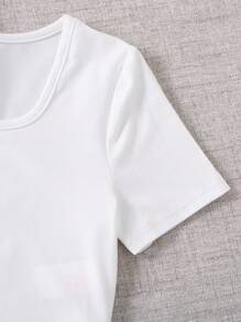 Sparklyn 2pcs/Set Solid Color Short Sleeve T-Shirts For Tween Girls - Black and White - View 3