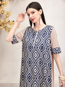 Al Najma Women's Casual Geometric Printed Patchwork Dress