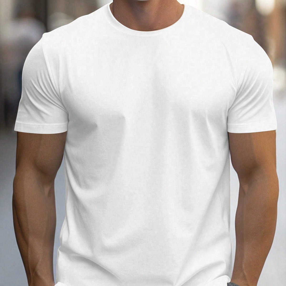 Camiseta De Manga Corta Para Hombre Con Cuello Redondo Y Color Sólido
