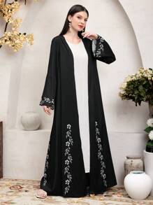 Al Najma Women's Printed Long Arabic Robe Abaya, Muslim Fashion Abaya For Casual/Festival/Gathering/Travel - Black - View 3