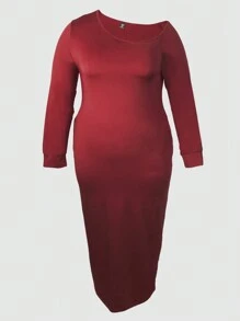 SHEIN Clasi Vestido De Talla Grande Con Cuello Asimétrico Y Mangas Largas