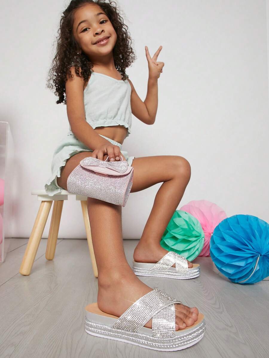 Mini mi Kids Flat Sandals Berlian buatan - Perak - View 1