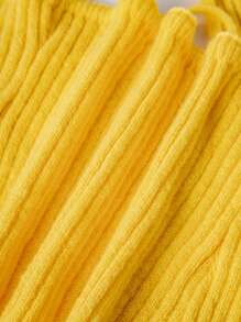 Sweetra Yellow Halter Neck Ribbed Knit Top Y2K - Yellow - View 4