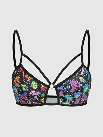 Fairycore Soutien-gorge Sans Fil Imprimé Feuille De Champignon Sans Fil