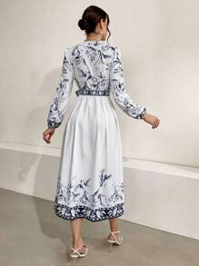 Seusyu Women Dresses Berikat Membungkus Bunga Casual - MultiWarna - View 2